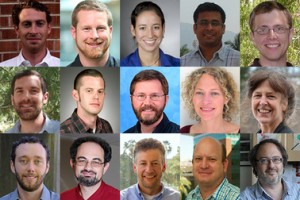 Fifteen authors representing academia, industry and government collaborated on the ES&T article. Top row, left to right: Ben A. Wender, Rider W. Foley, Valentina Prado-Lopez, Dwarakanath Ravikumar and Daniel A. Eisenberg. Middle row, left to right: Troy A. Hottle, Jathan Sadowski, William P. Flanagan, Angela Fisher and Lise Laurin. Bottom row, left to right: Matthew E. Bates, Igor Linkov, Thomas P. Seager, Matthew P. Fraser and David H. Guston.