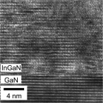 The atomic arrangement at a relaxed InGaN/GaN interface. Research at ASU and Georgia Tech show layer-by-layer crystal growth may lead to record-breaking efficiencies in photovoltaic solar cell technology. 